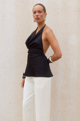 EMILIANA HALTER COWL TOP - BLACK