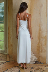 EMILY LACE TRIM CAMISOLE MIDI DRESS - WHITE/MUSK POLKA
