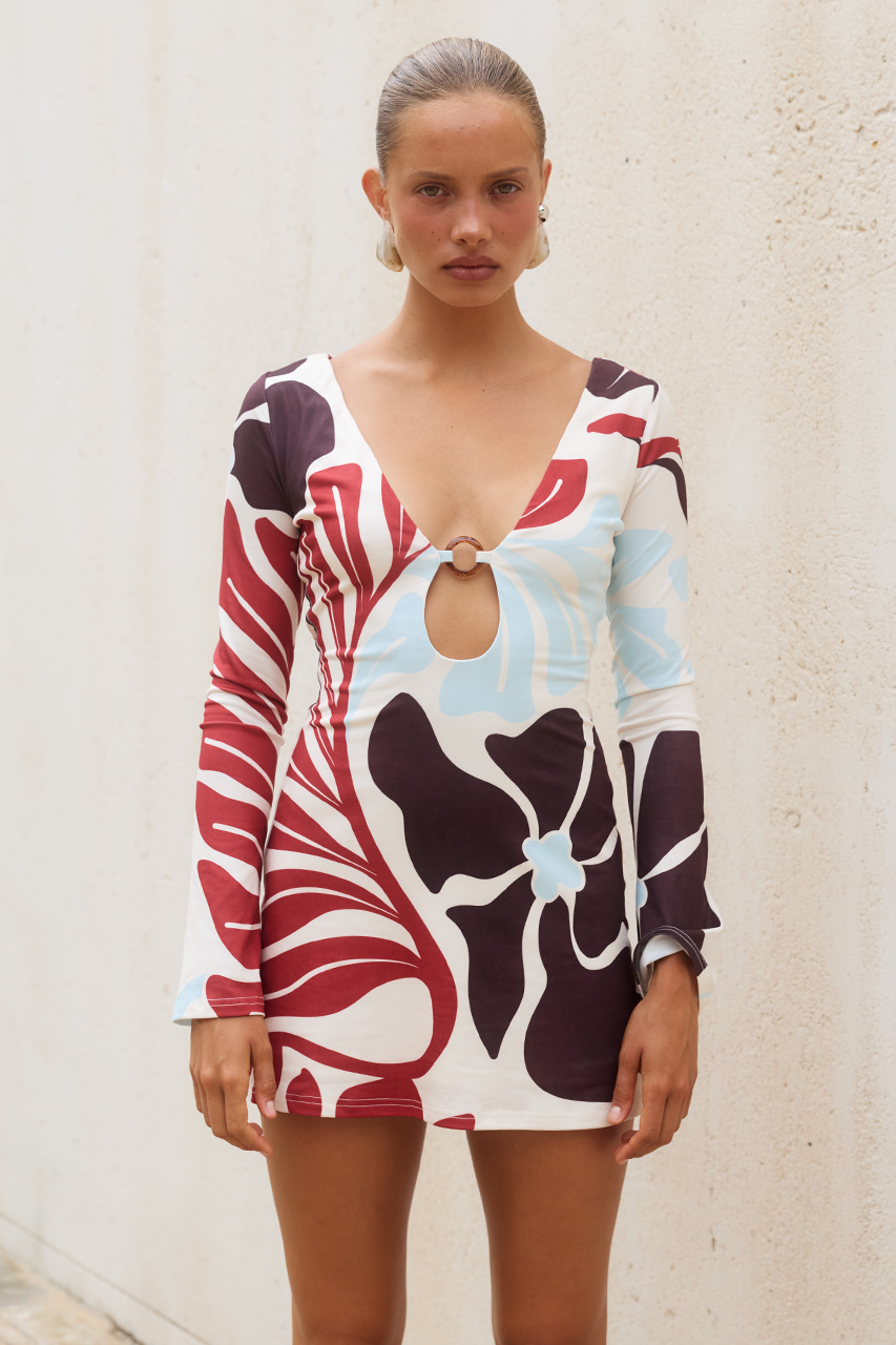 ETERNITY SLEEVED MINI DRESS - AZURE CREAM
