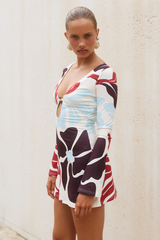 ETERNITY SLEEVED MINI DRESS - AZURE CREAM