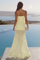 EZIYA RUCHED FRILL TRIM MAXI DRESS - LEMON