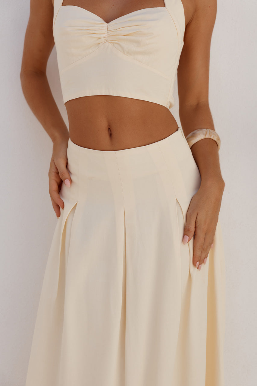 ADA PLEATED A-LINE SKIRT - BUTTER