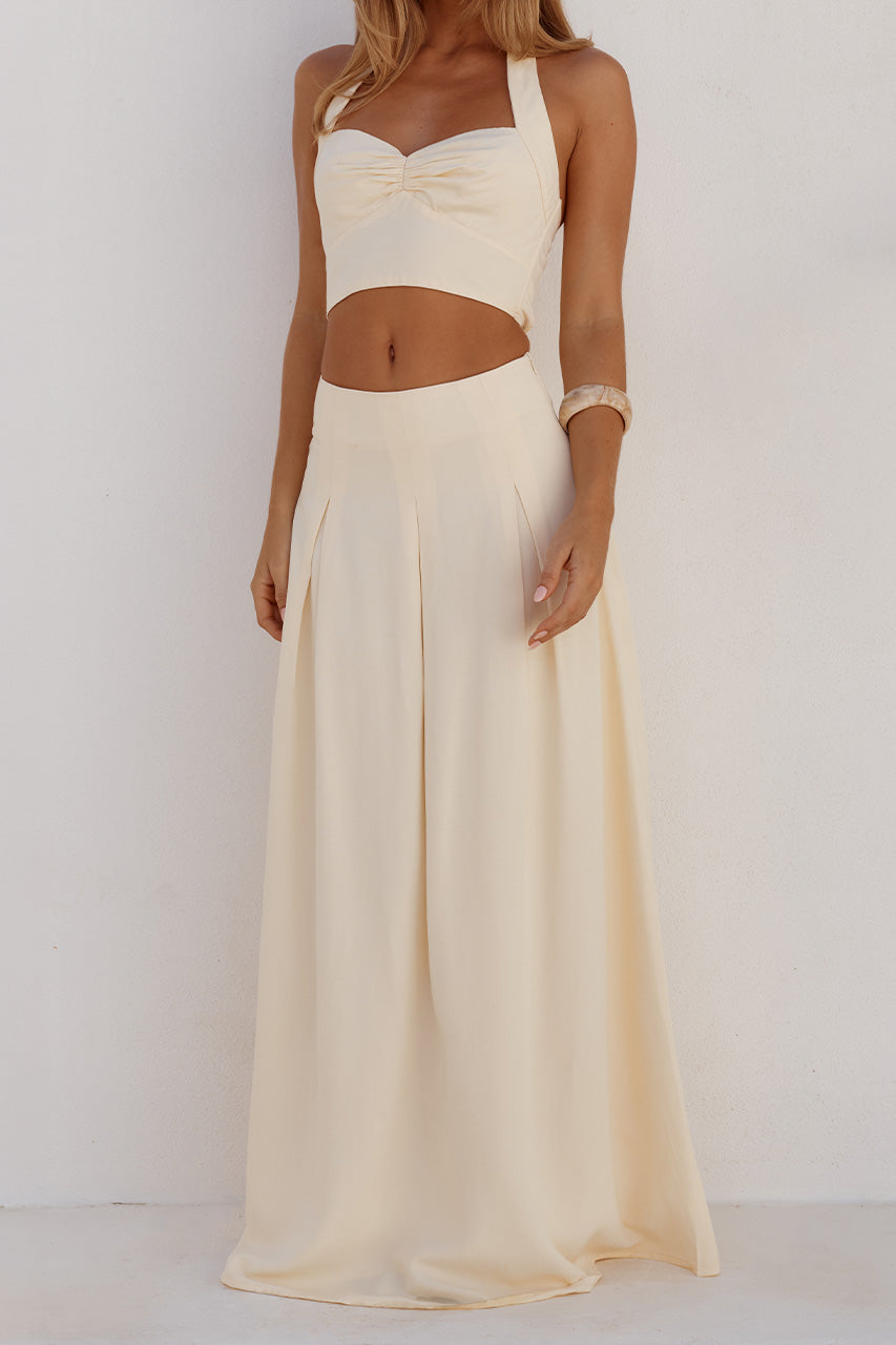 ADA PLEATED A-LINE SKIRT - BUTTER
