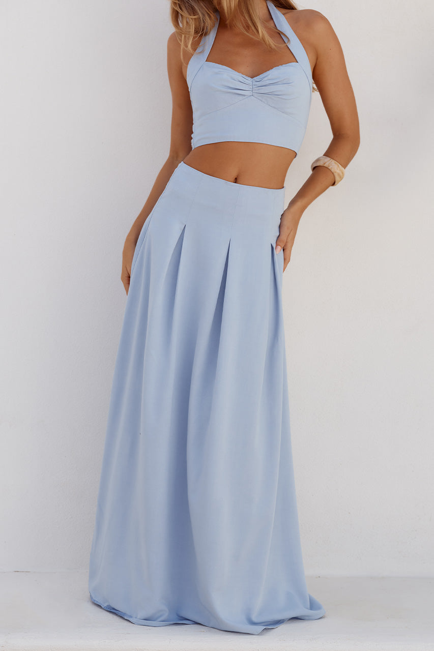 ADA PLEATED A-LINE SKIRT - POWDER BLUE