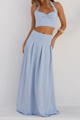 ADA PLEATED A-LINE SKIRT - POWDER BLUE