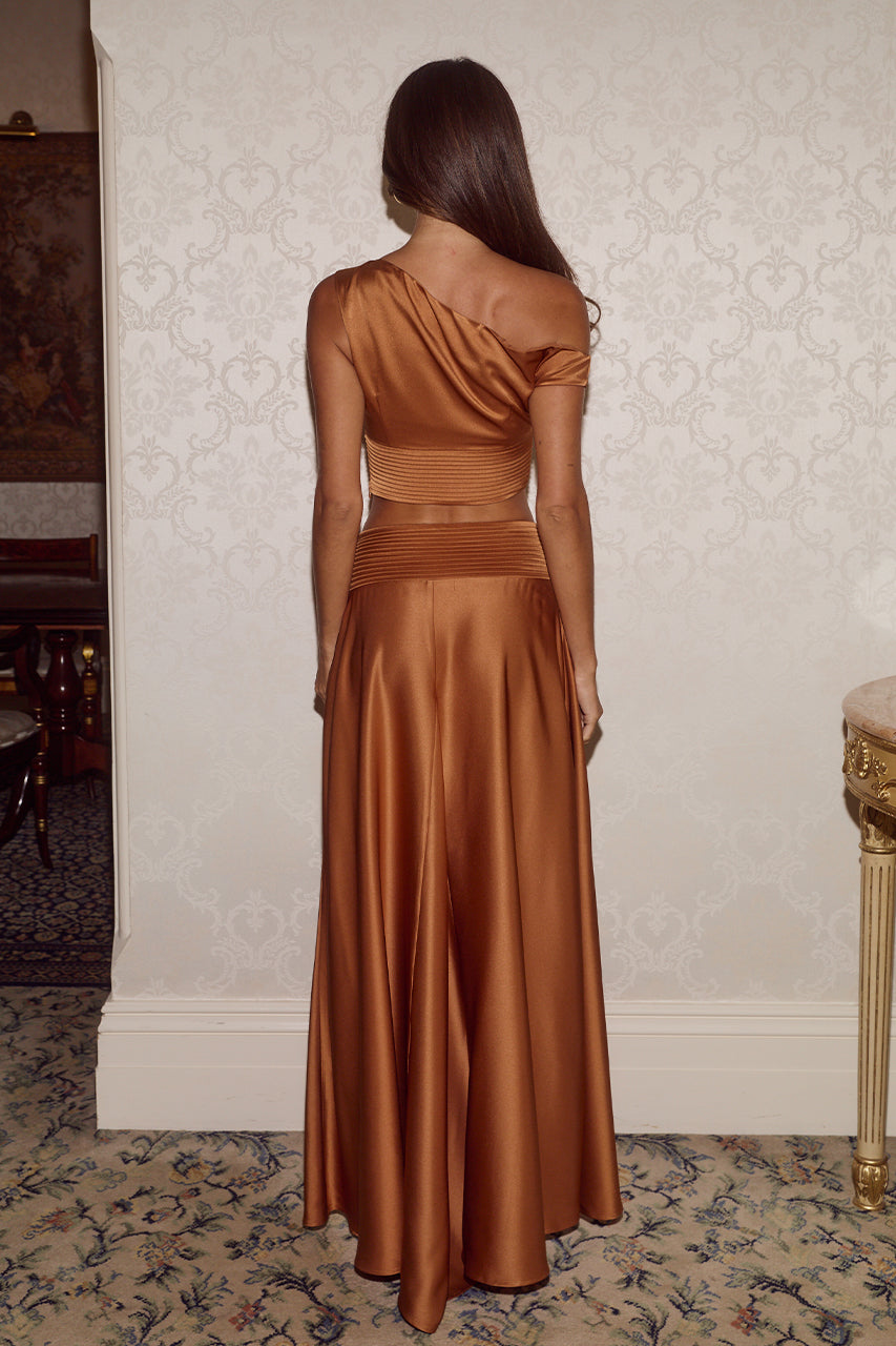 AMADINE PANELLED TRAIN MAXI SKIRT - GINGER