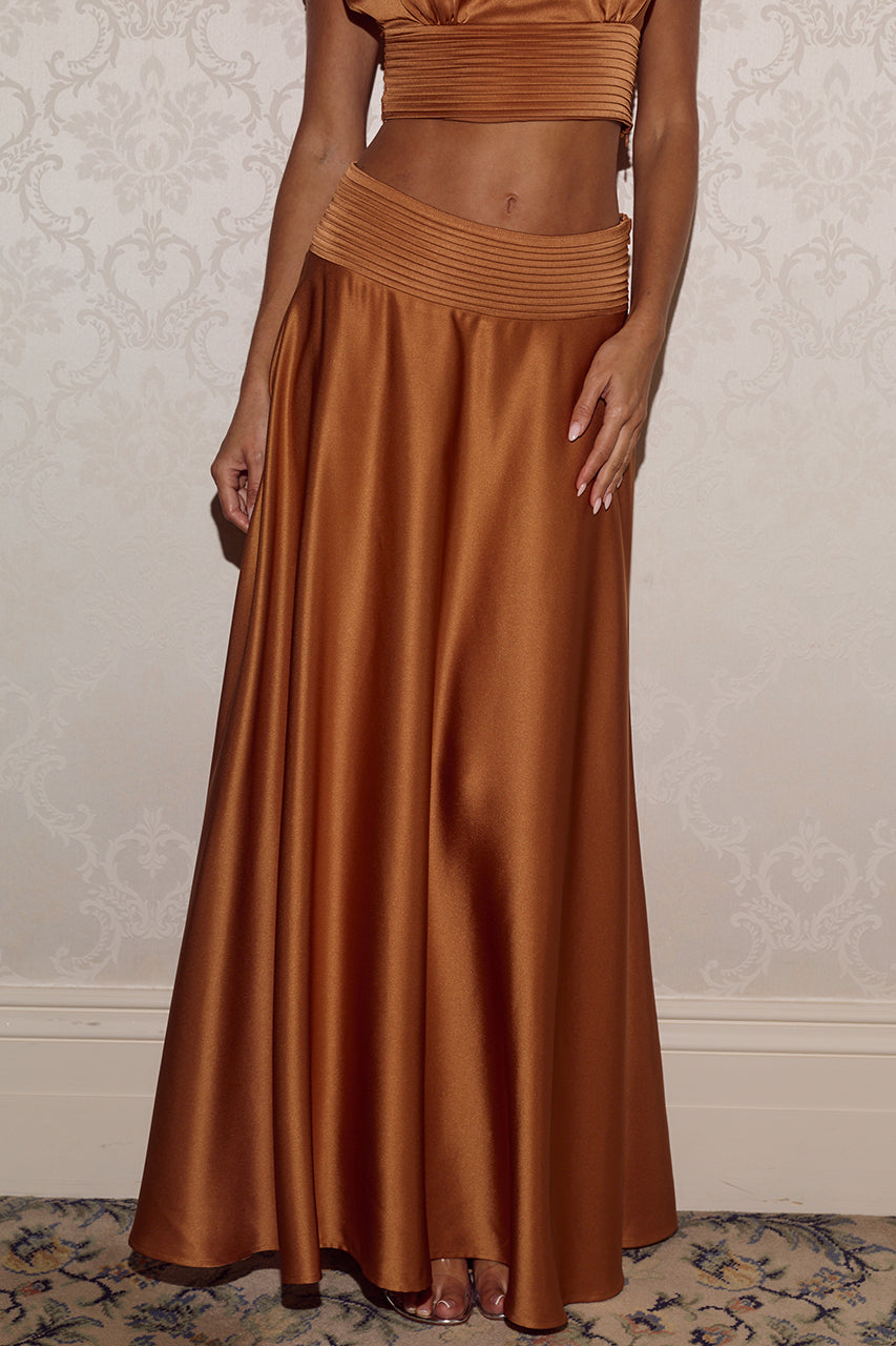 AMADINE PANELLED TRAIN MAXI SKIRT - GINGER